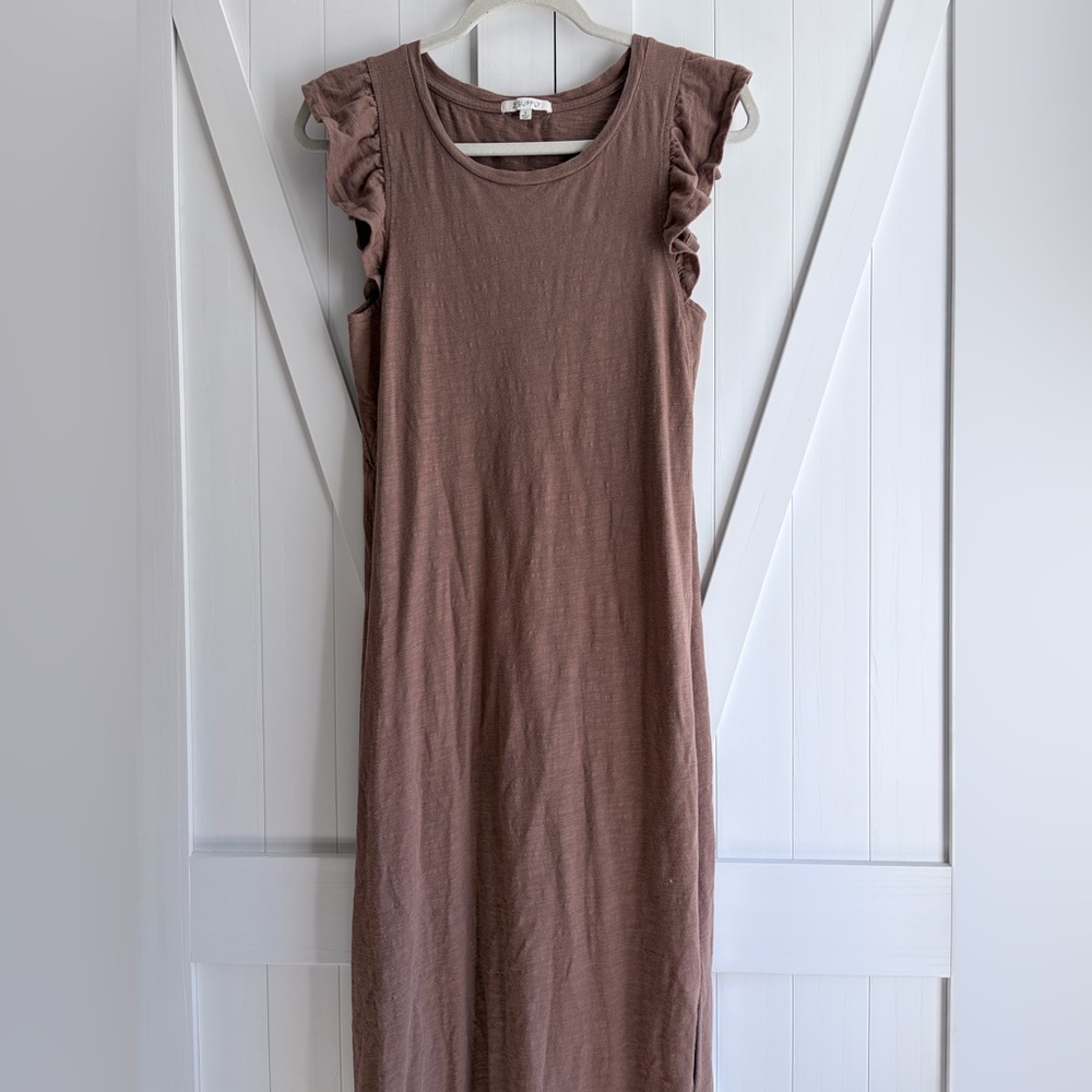 Z Supply Brown Blakely Ruffle Sleeve Midi Dress